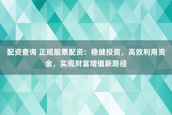 配资查询 正规股票配资：稳健投资，高效利用资金，实现财富增值新路径