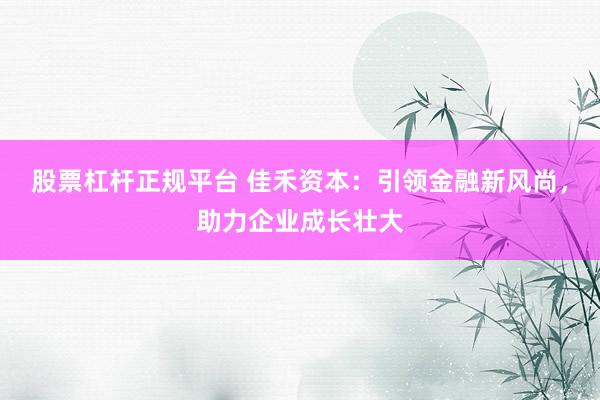 股票杠杆正规平台 佳禾资本：引领金融新风尚，助力企业成长壮大