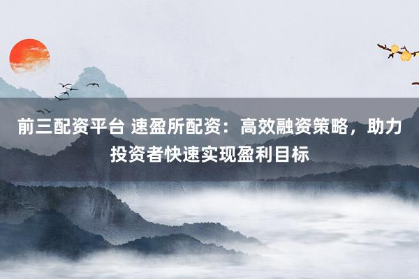 前三配资平台 速盈所配资：高效融资策略，助力投资者快速实现盈利目标