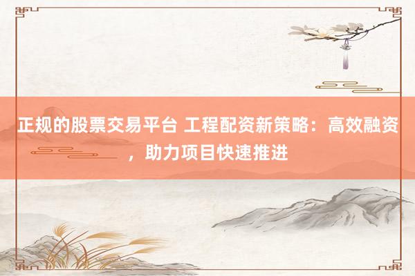 正规的股票交易平台 工程配资新策略：高效融资，助力项目快速推进