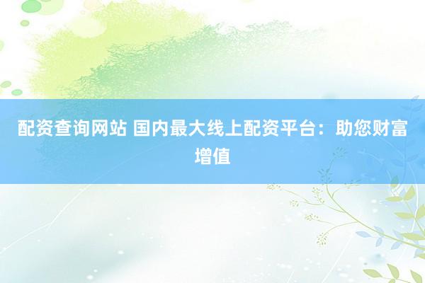 配资查询网站 国内最大线上配资平台：助您财富增值