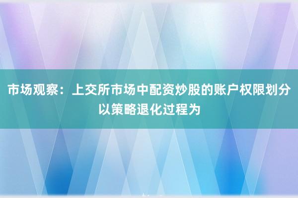 市场观察：上交所市场中配资炒股的账户权限划分以策略退化过程为