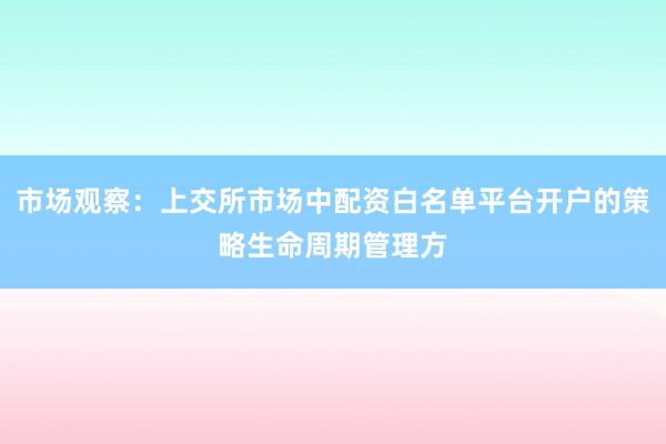 市场观察:上交所市场中配资白名单平台开户的策略生命周期管理方