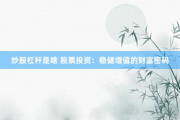 炒股杠杆是啥 股票投资：稳健增值的财富密码