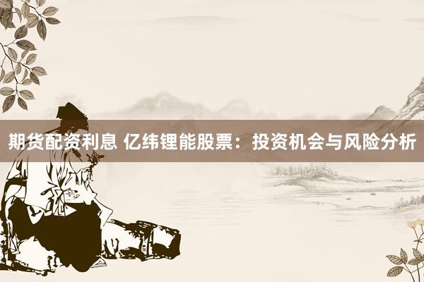期货配资利息 亿纬锂能股票：投资机会与风险分析